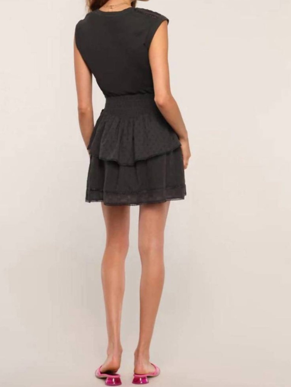 Heartloom Talia Mini Dress Black Smocked Waist Tiered Ruffle Lace Dress S - Picture 3 of 10